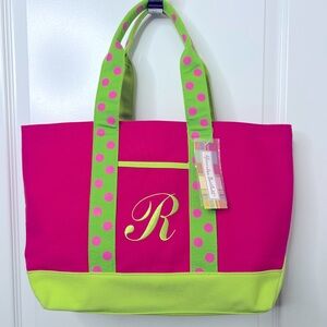 Alexandra Bartlett Monogrammed Tote Bag – Hot Pink & Lime Green